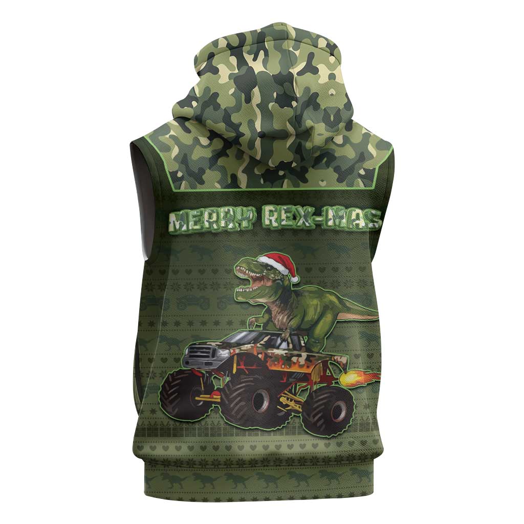 Dinosaur Christmas Sleeveless Hoodie Merry Rexmas - Wonder Print Shop