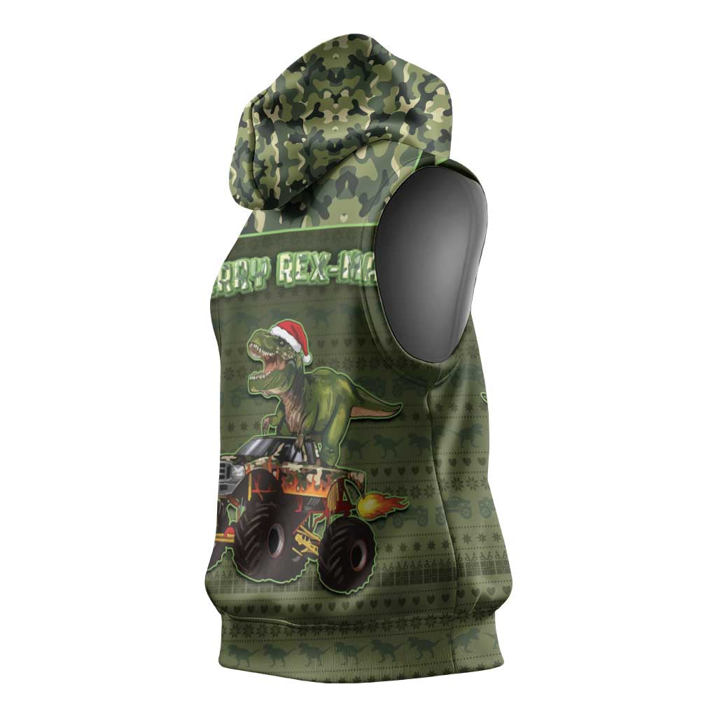 Dinosaur Christmas Sleeveless Hoodie Merry Rexmas - Wonder Print Shop