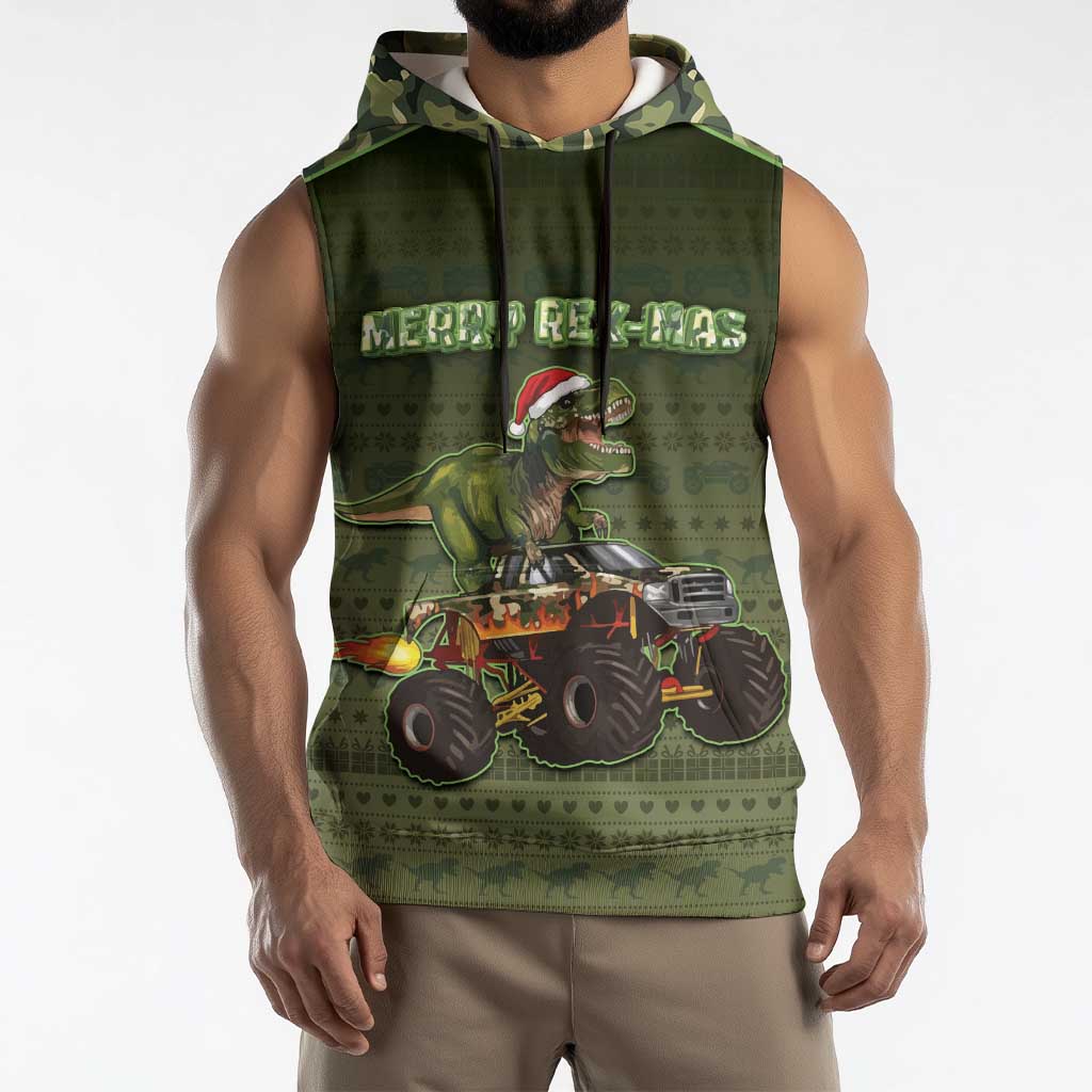 Dinosaur Christmas Sleeveless Hoodie Merry Rexmas - Wonder Print Shop