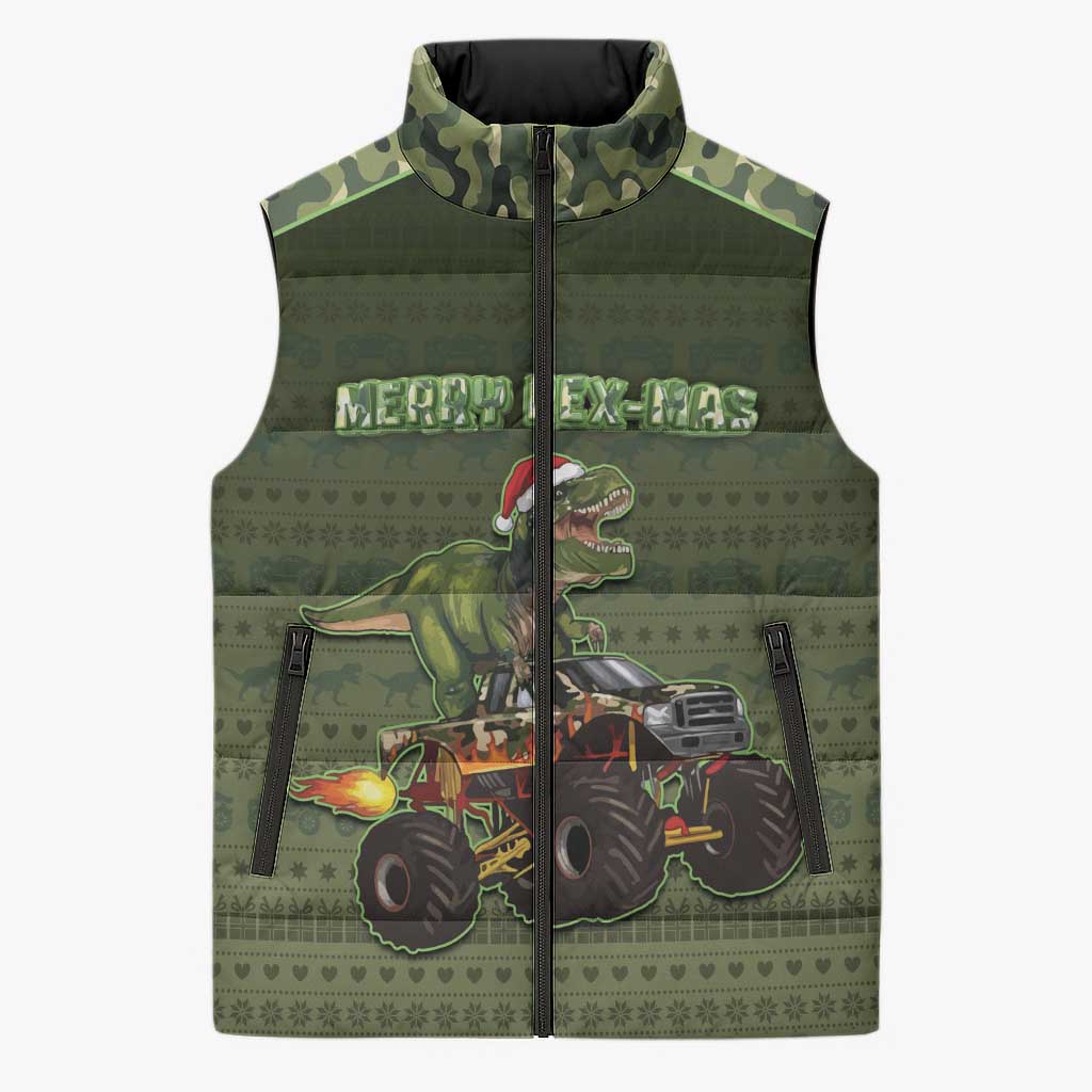Dinosaur Christmas Sleeveless Puffer Jacket Merry Rexmas - Wonder Print Shop