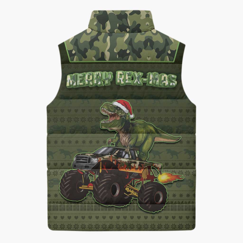 Dinosaur Christmas Sleeveless Puffer Jacket Merry Rexmas - Wonder Print Shop