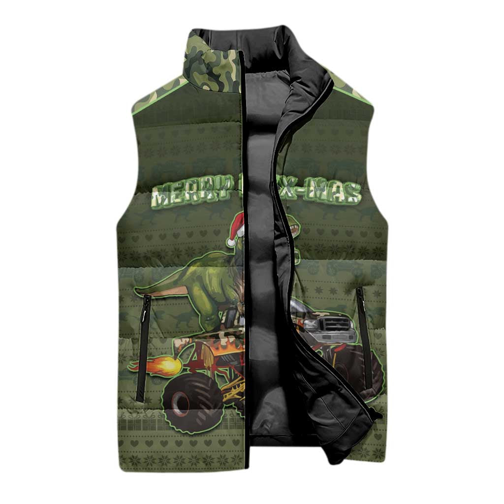 Dinosaur Christmas Sleeveless Puffer Jacket Merry Rexmas - Wonder Print Shop