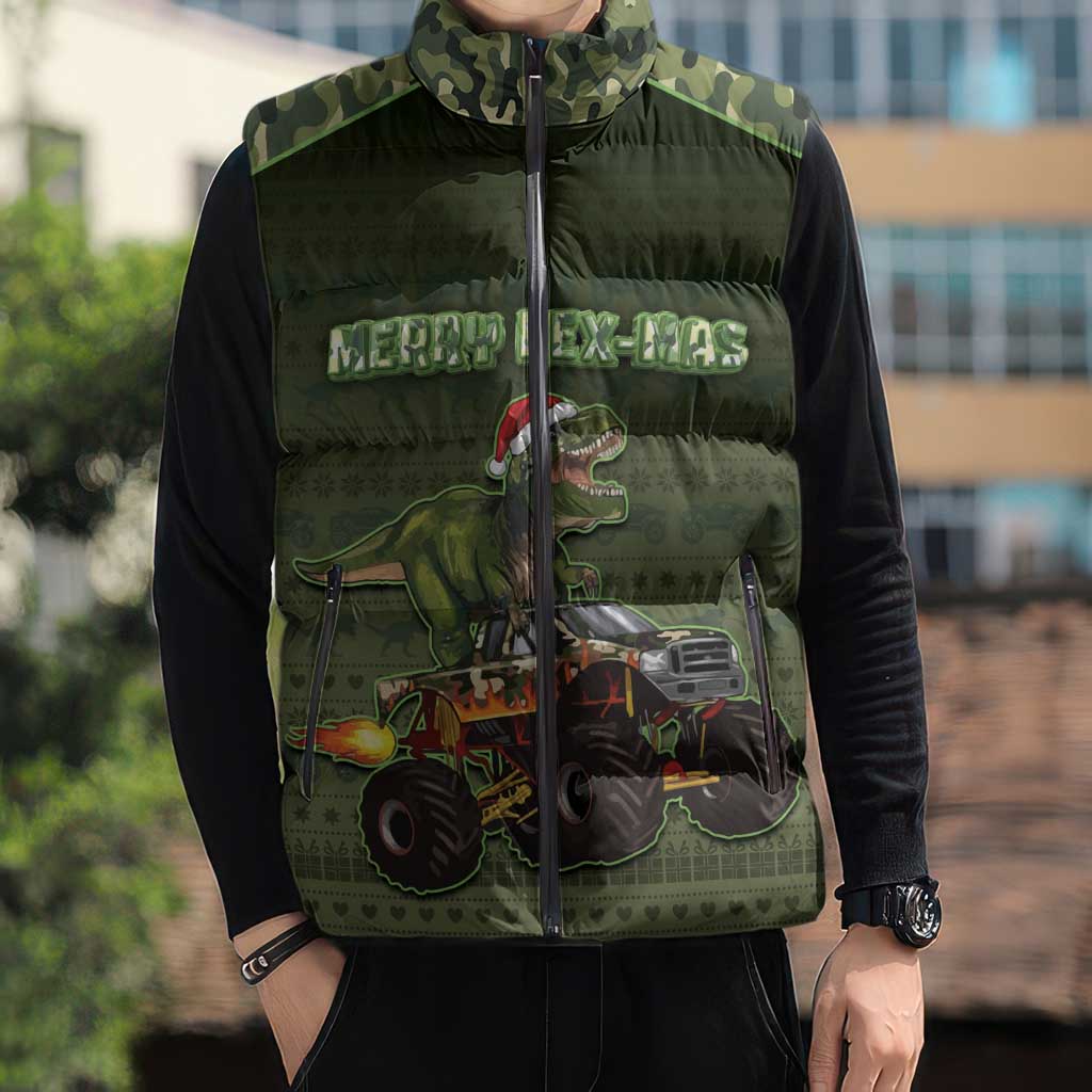 Dinosaur Christmas Sleeveless Puffer Jacket Merry Rexmas - Wonder Print Shop