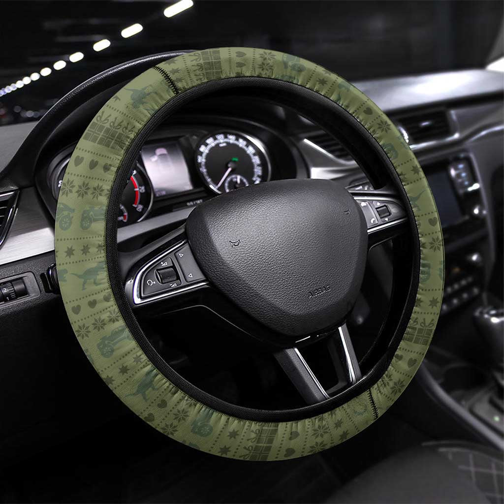 Dinosaur Christmas Steering Wheel Cover Merry Rexmas - Wonder Print Shop