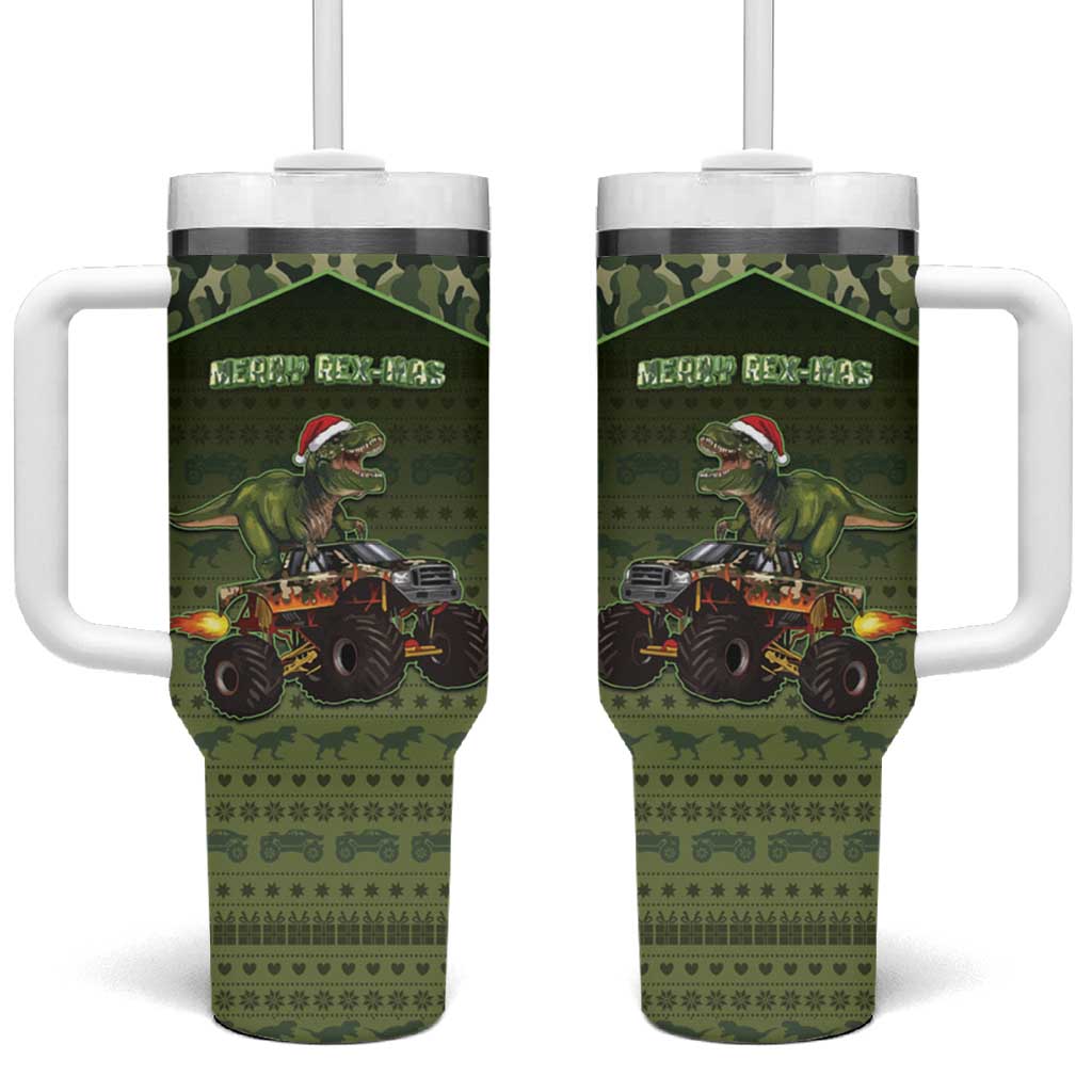 Dinosaur Christmas Tumbler With Handle Merry Rexmas - Wonder Print Shop