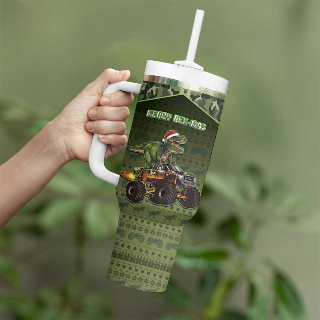 Dinosaur Christmas Tumbler With Handle Merry Rexmas - Wonder Print Shop
