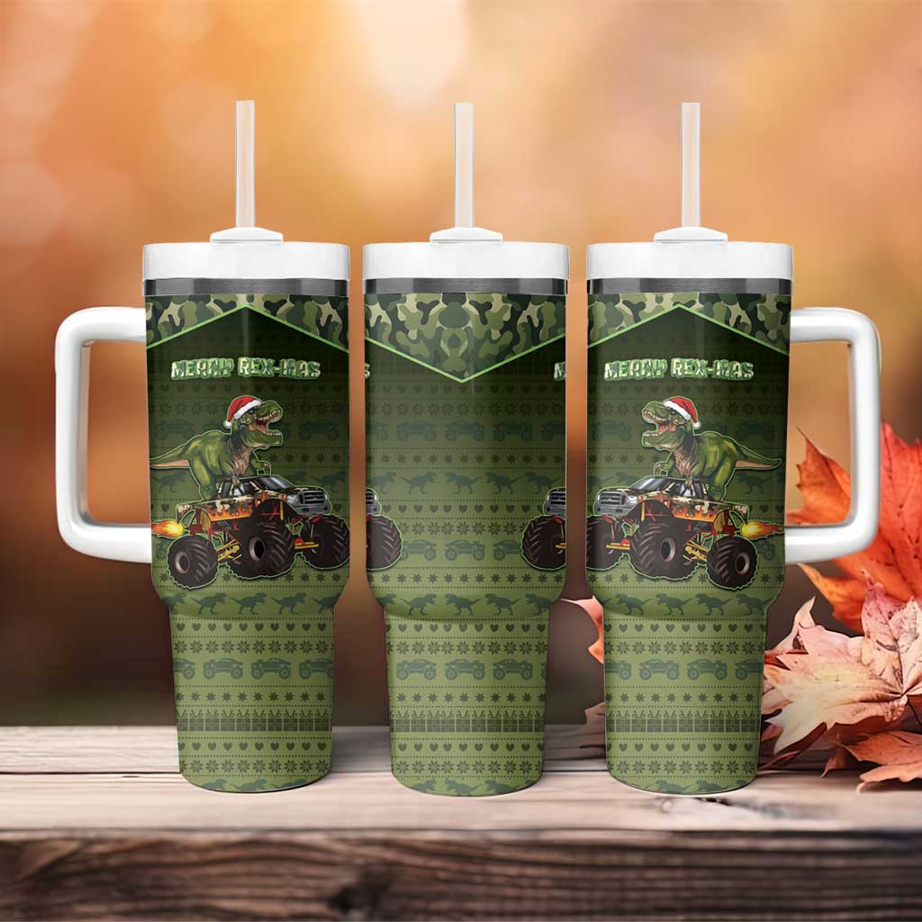 Dinosaur Christmas Tumbler With Handle Merry Rexmas - Wonder Print Shop