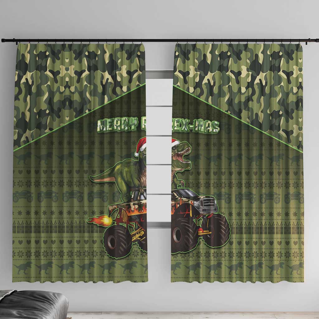 Dinosaur Christmas Window Curtain Merry Rexmas - Wonder Print Shop