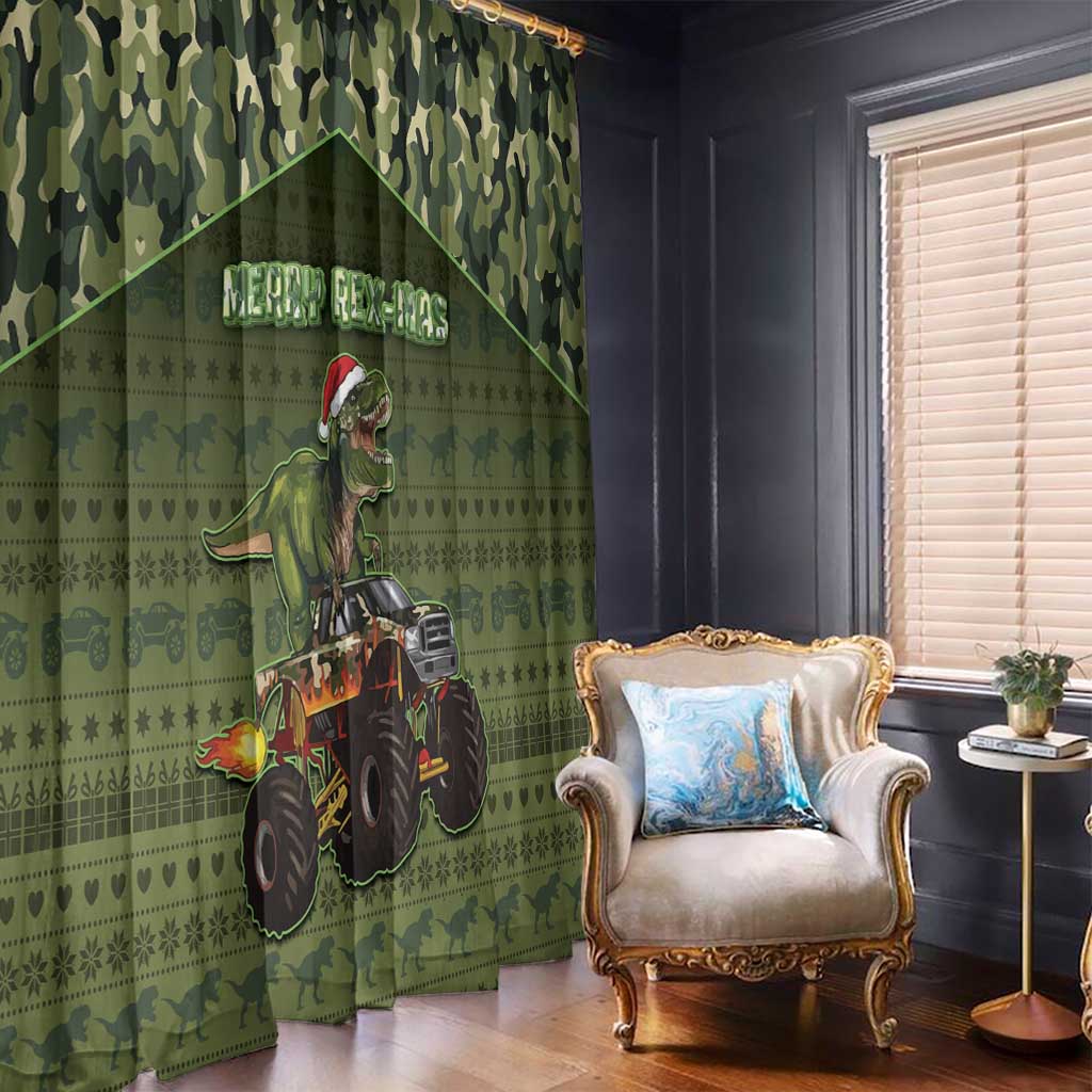 Dinosaur Christmas Window Curtain Merry Rexmas - Wonder Print Shop