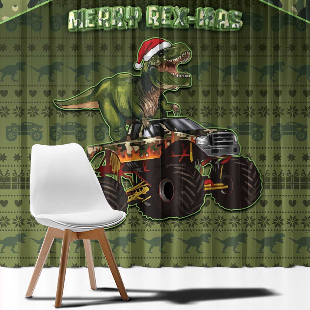 Dinosaur Christmas Window Curtain Merry Rexmas - Wonder Print Shop