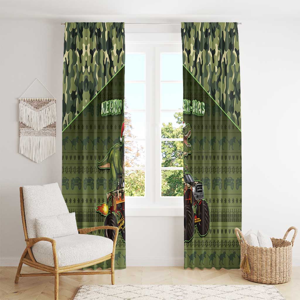 Dinosaur Christmas Window Curtain Merry Rexmas - Wonder Print Shop