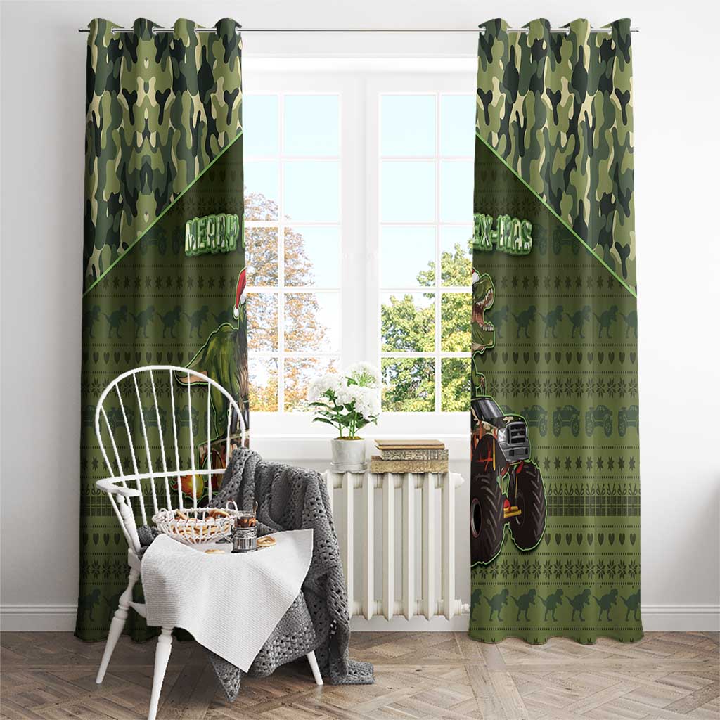 Dinosaur Christmas Window Curtain Merry Rexmas - Wonder Print Shop