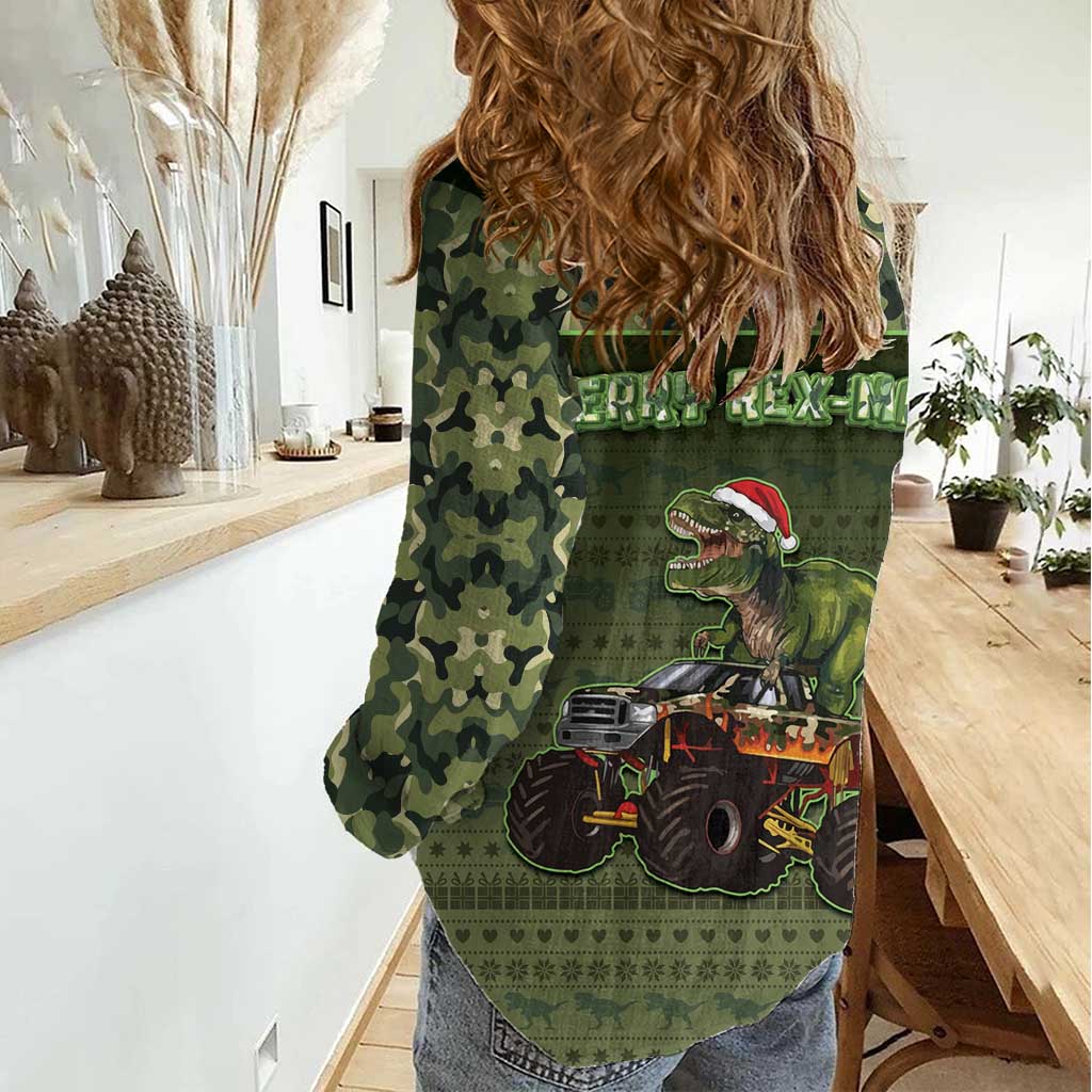 Dinosaur Christmas Women Casual Shirt Merry Rexmas - Wonder Print Shop