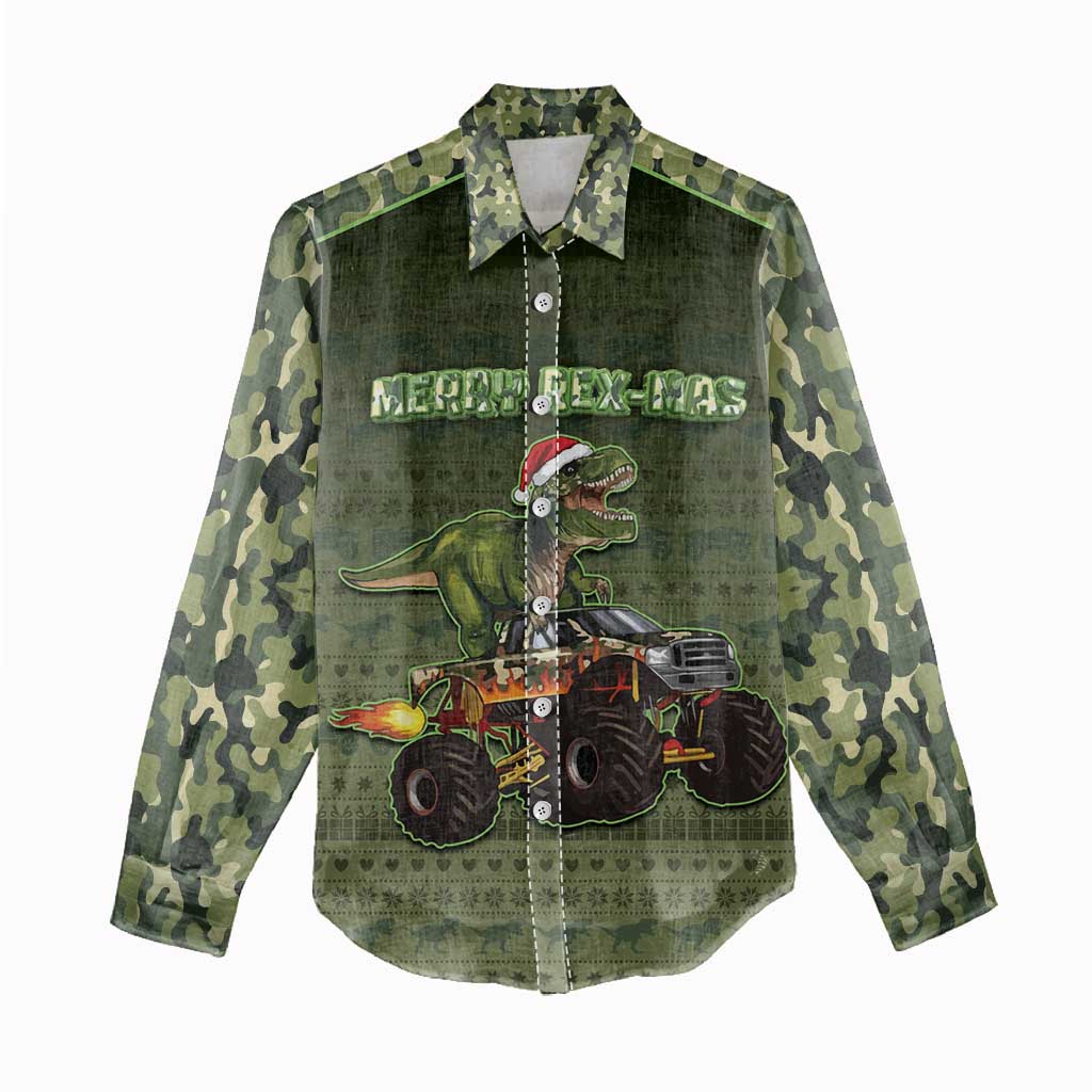 Dinosaur Christmas Women Casual Shirt Merry Rexmas - Wonder Print Shop