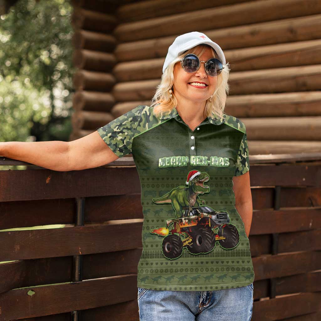 Dinosaur Christmas Women Polo Shirt Merry Rexmas - Wonder Print Shop
