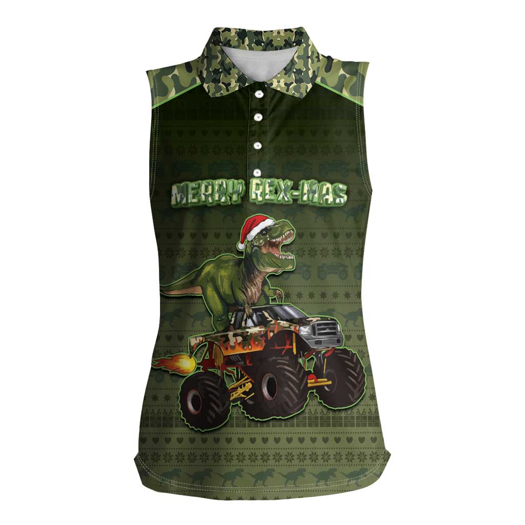 Dinosaur Christmas Women Sleeveless Polo Shirt Merry Rexmas - Wonder Print Shop