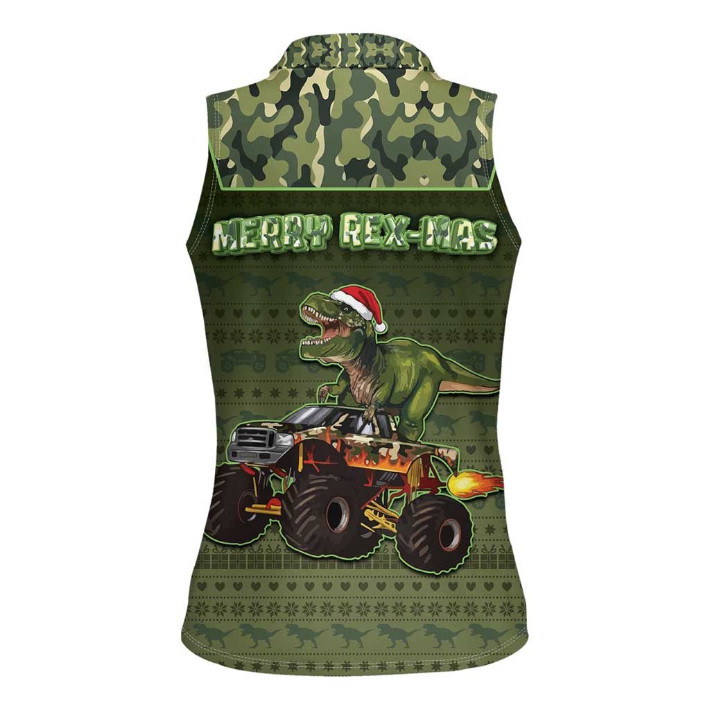 Dinosaur Christmas Women Sleeveless Polo Shirt Merry Rexmas - Wonder Print Shop