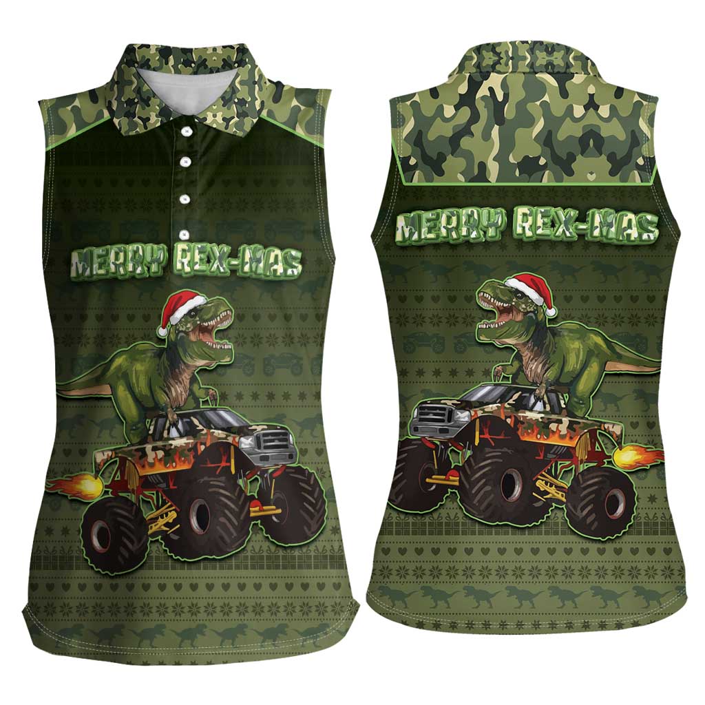 Dinosaur Christmas Women Sleeveless Polo Shirt Merry Rexmas - Wonder Print Shop