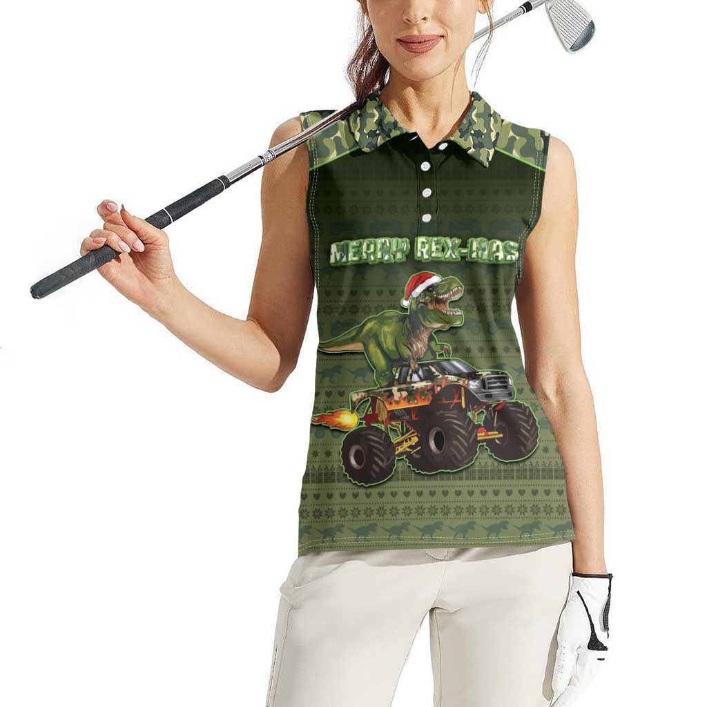 Dinosaur Christmas Women Sleeveless Polo Shirt Merry Rexmas - Wonder Print Shop