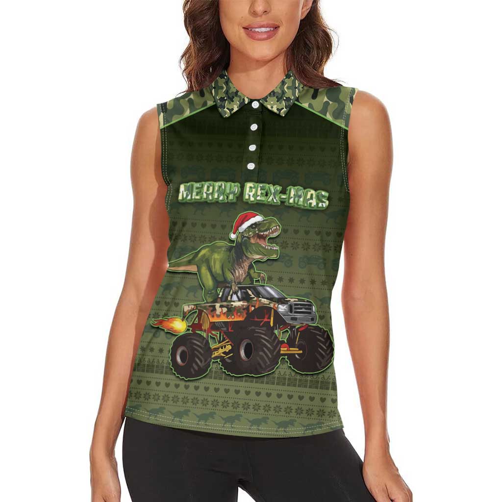 Dinosaur Christmas Women Sleeveless Polo Shirt Merry Rexmas - Wonder Print Shop