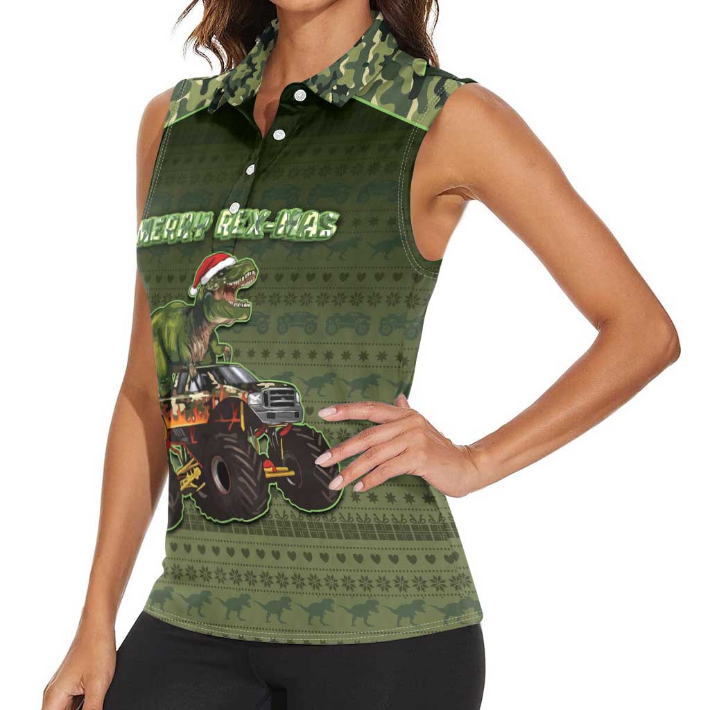 Dinosaur Christmas Women Sleeveless Polo Shirt Merry Rexmas - Wonder Print Shop