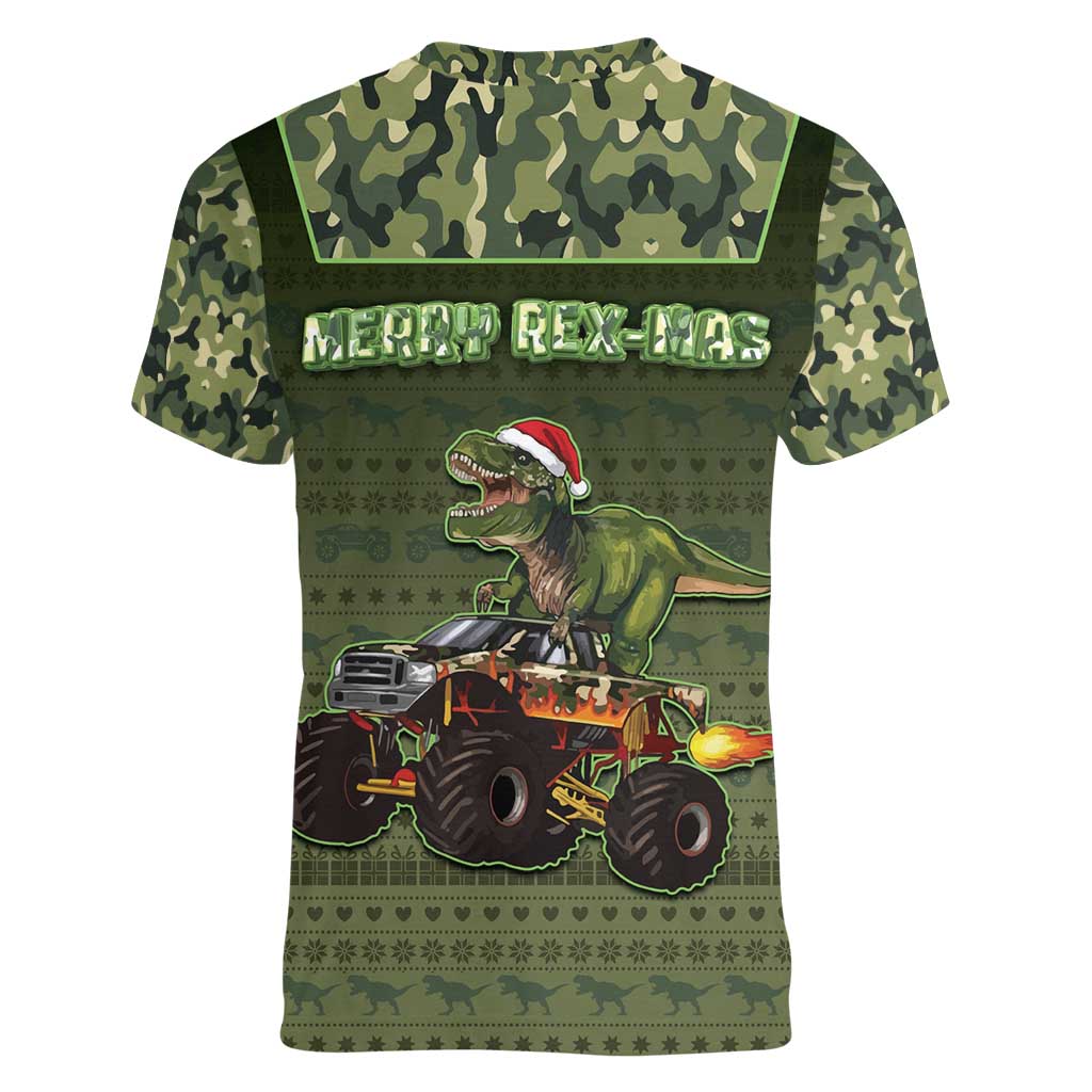 Dinosaur Christmas Women V-Neck T-Shirt Merry Rexmas - Wonder Print Shop