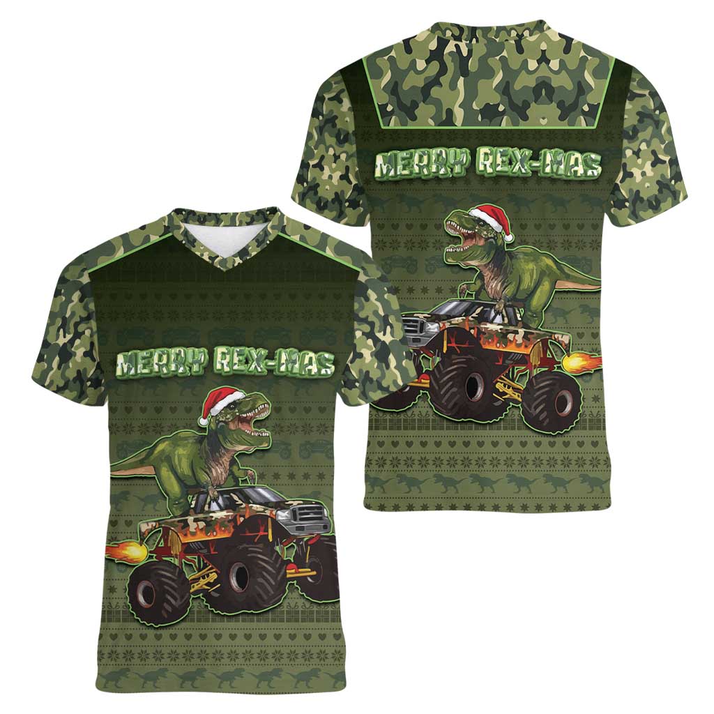 Dinosaur Christmas Women V-Neck T-Shirt Merry Rexmas - Wonder Print Shop