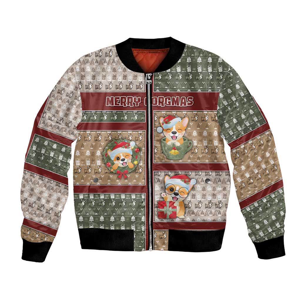 Personalized Corgi Christmas Bomber Jacket Merry Corgmas - Wonder Print Shop