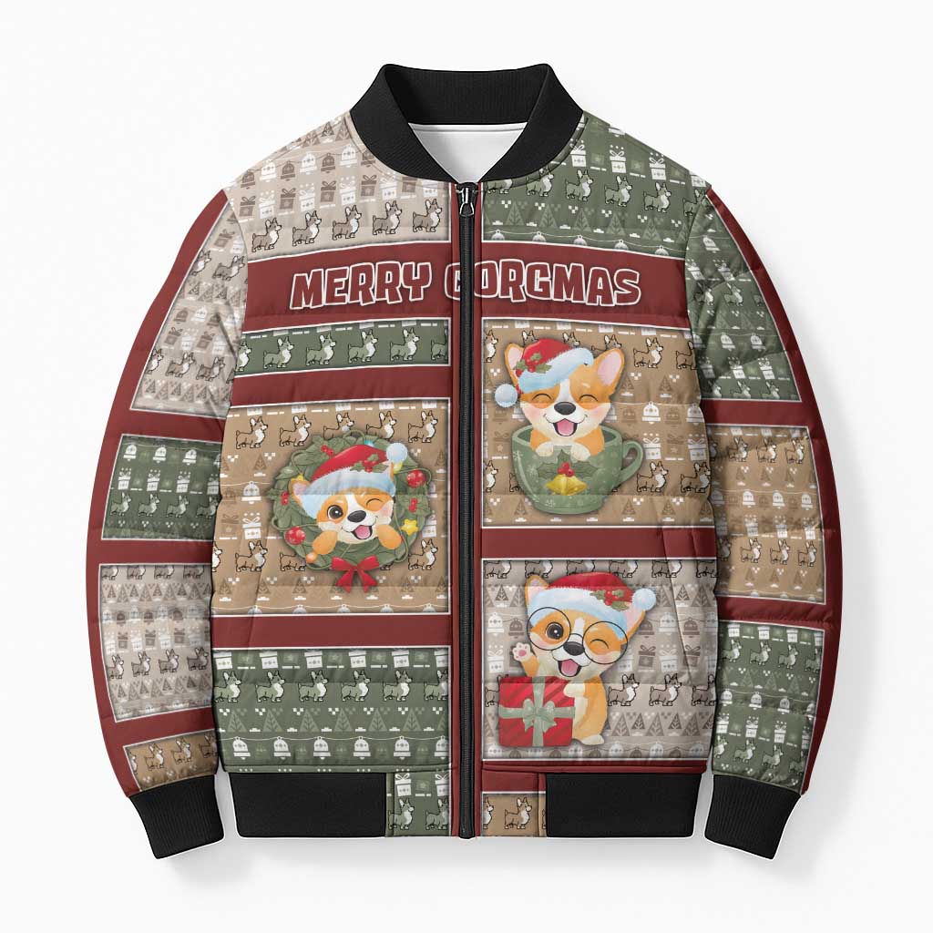 Personalized Corgi Christmas Bomber Puffer Jacket Merry Corgmas - Wonder Print Shop