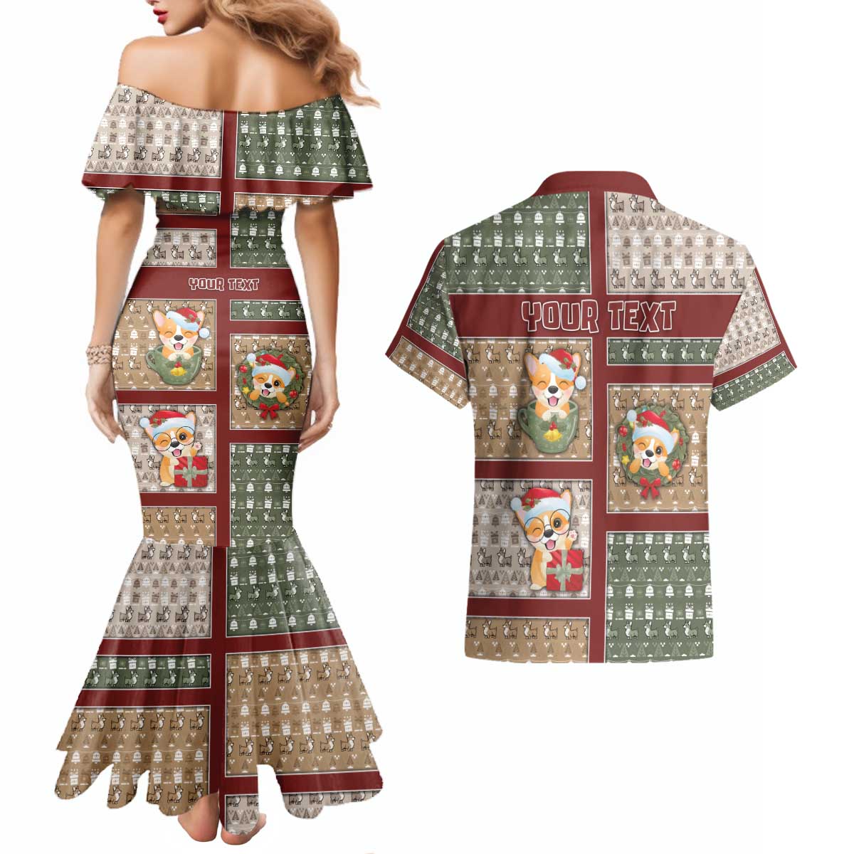 Personalized Corgi Christmas Couples Matching Mermaid Dress and Hawaiian Shirt Merry Corgmas - Wonder Print Shop