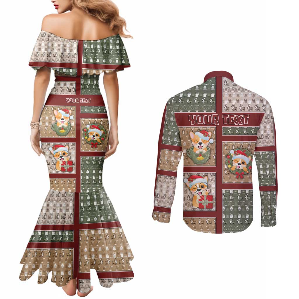 Personalized Corgi Christmas Couples Matching Mermaid Dress and Long Sleeve Button Shirt Merry Corgmas - Wonder Print Shop