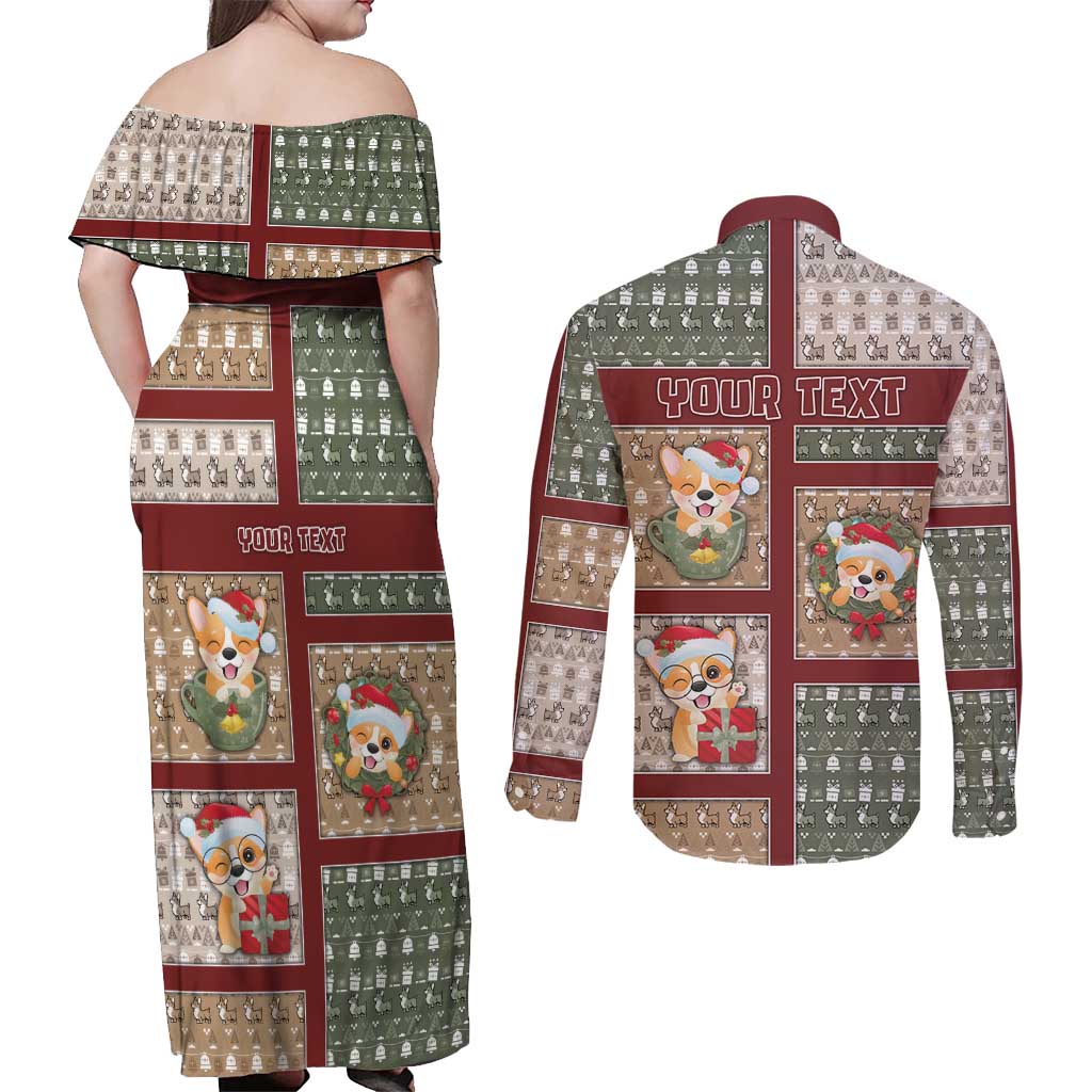 Personalized Corgi Christmas Couples Matching Off Shoulder Maxi Dress and Long Sleeve Button Shirt Merry Corgmas - Wonder Print Shop
