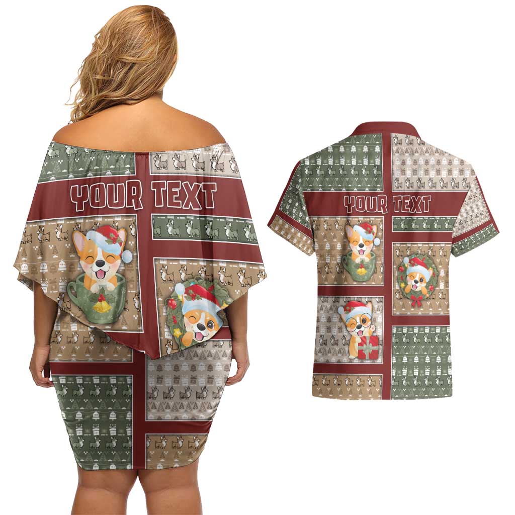 Personalized Corgi Christmas Couples Matching Off Shoulder Short Dress and Hawaiian Shirt Merry Corgmas - Wonder Print Shop