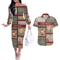 Personalized Corgi Christmas Couples Matching Off The Shoulder Long Sleeve Dress and Hawaiian Shirt Merry Corgmas - Wonder Print Shop