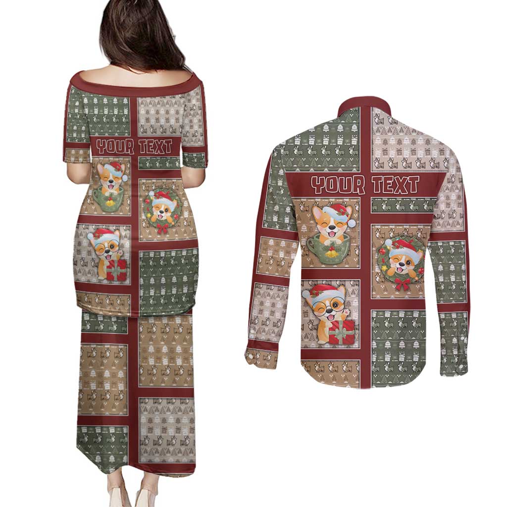 Personalized Corgi Christmas Couples Matching Puletasi and Long Sleeve Button Shirt Merry Corgmas - Wonder Print Shop