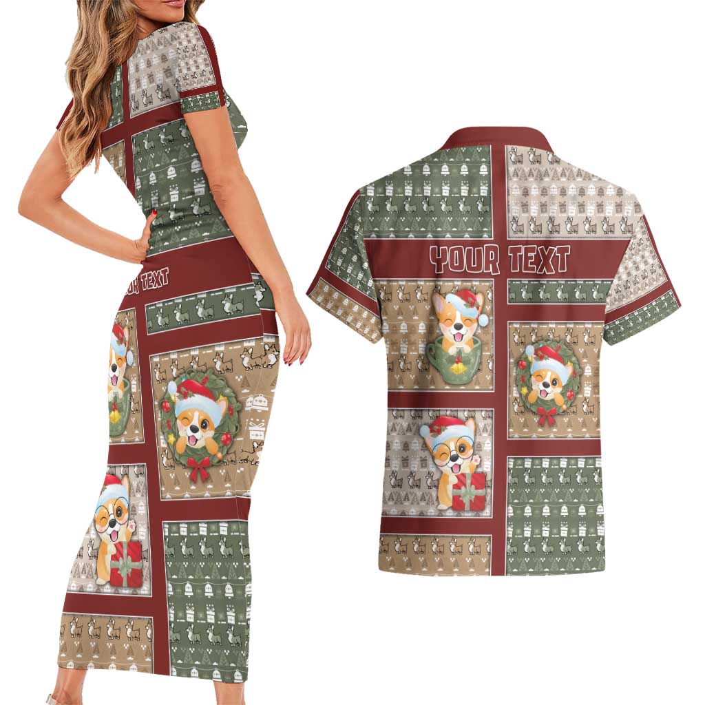 Personalized Corgi Christmas Couples Matching Short Sleeve Bodycon Dress and Hawaiian Shirt Merry Corgmas - Wonder Print Shop