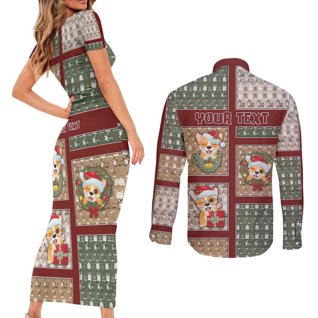 Personalized Corgi Christmas Couples Matching Short Sleeve Bodycon Dress and Long Sleeve Button Shirt Merry Corgmas - Wonder Print Shop