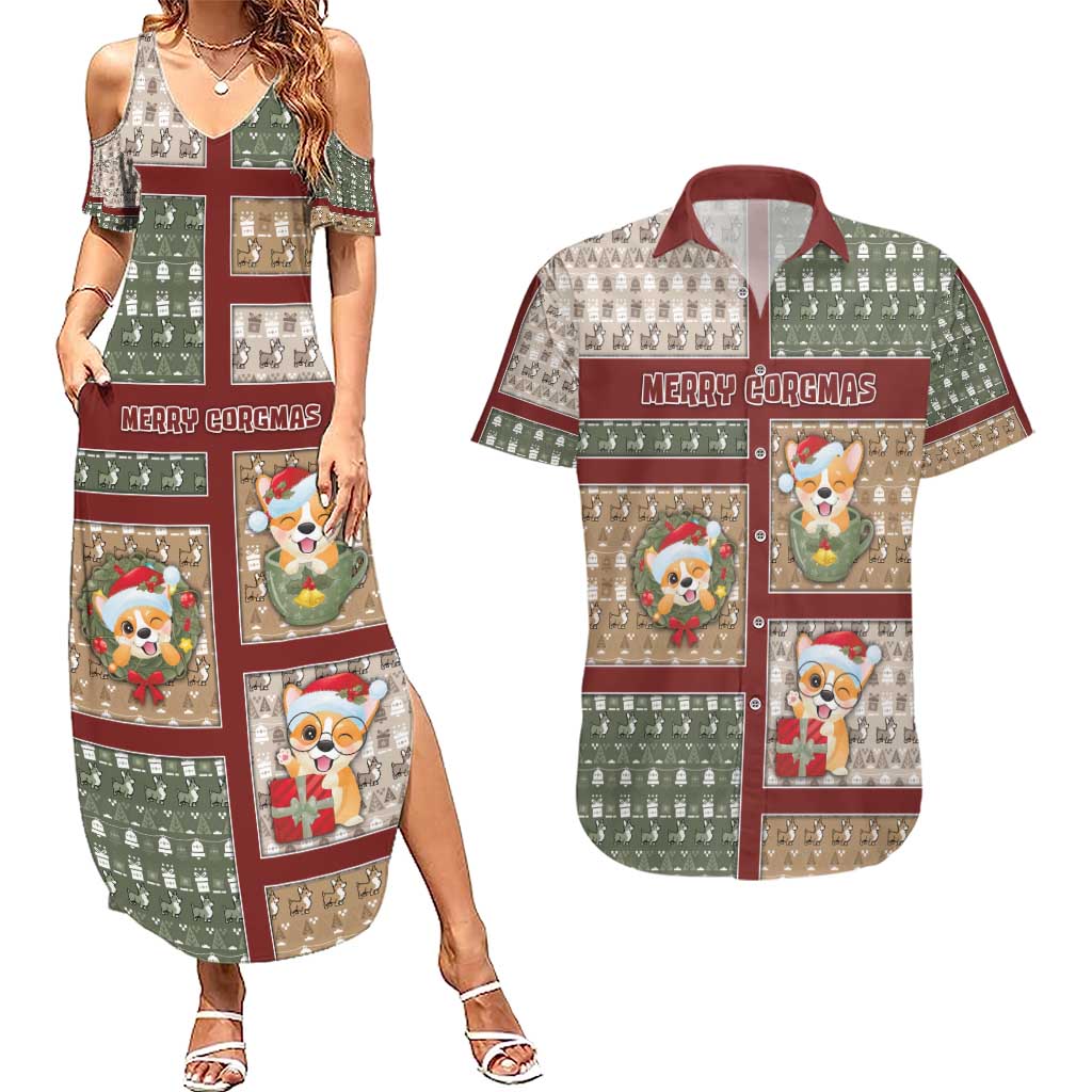 Personalized Corgi Christmas Couples Matching Summer Maxi Dress and Hawaiian Shirt Merry Corgmas - Wonder Print Shop