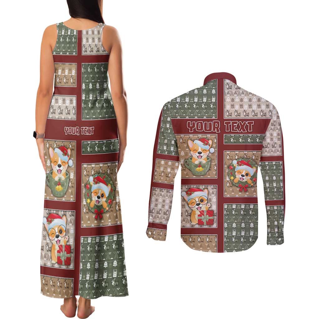 Personalized Corgi Christmas Couples Matching Tank Maxi Dress and Long Sleeve Button Shirt Merry Corgmas - Wonder Print Shop