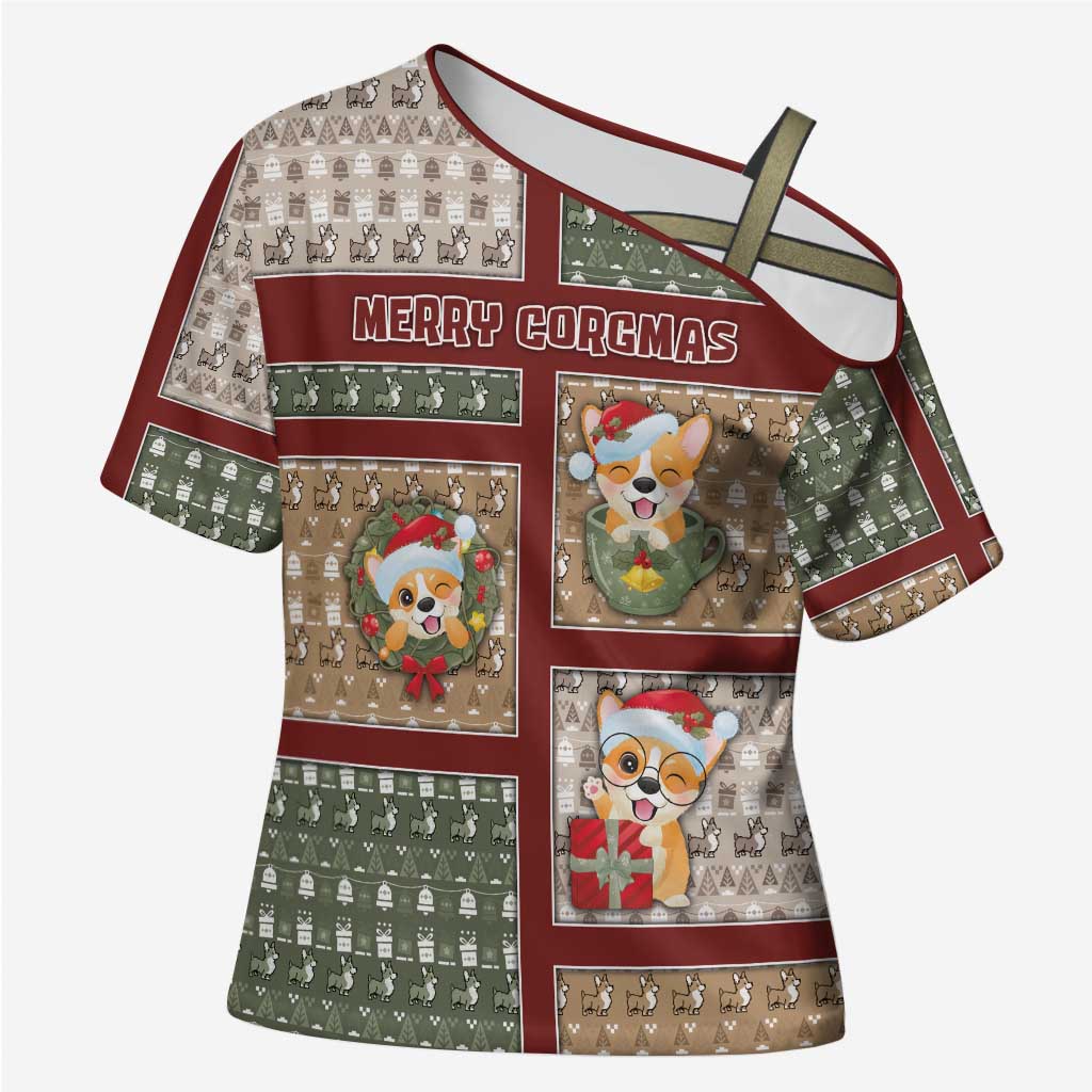 Personalized Corgi Christmas Cross Shoulder Shirt Merry Corgmas - Wonder Print Shop
