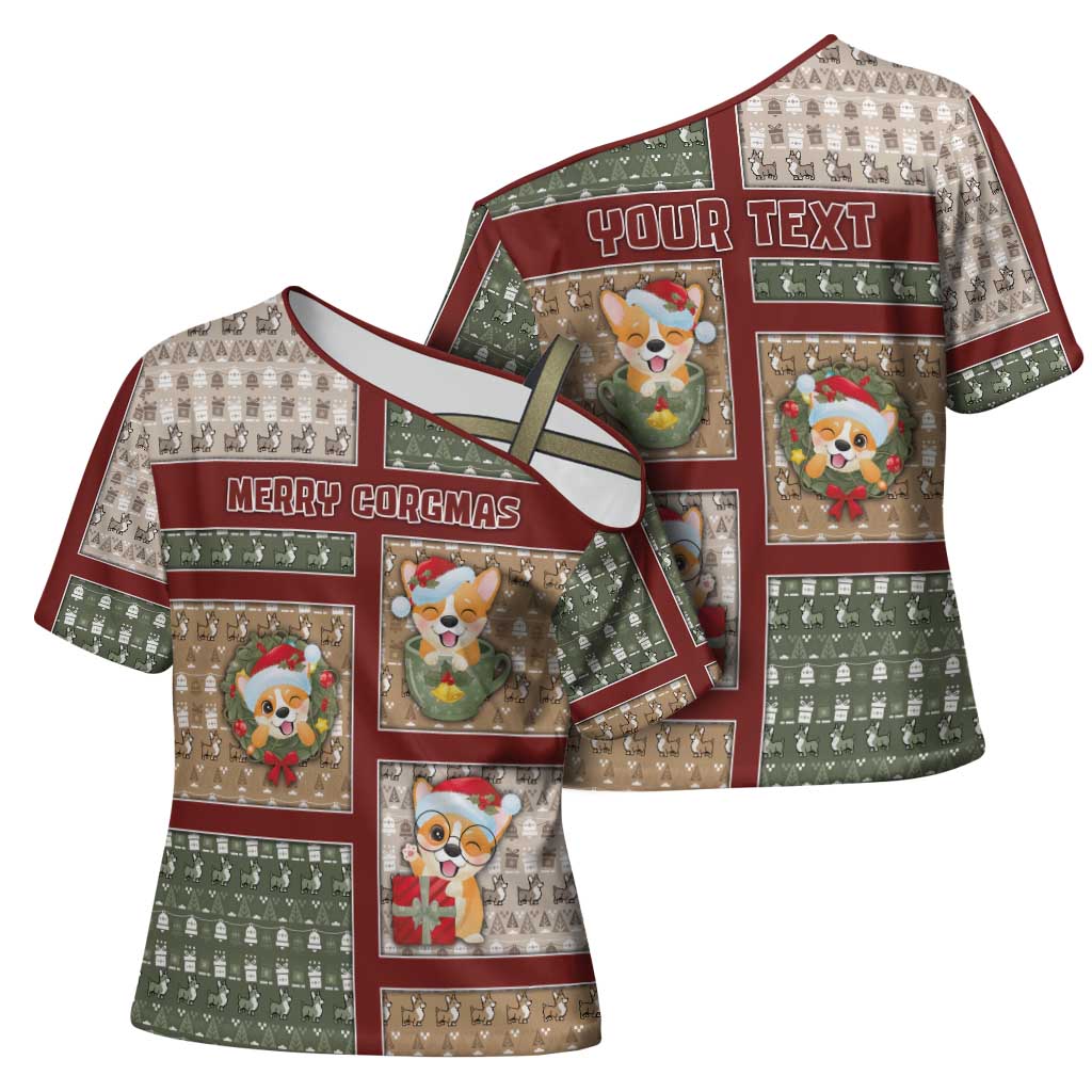 Personalized Corgi Christmas Cross Shoulder Shirt Merry Corgmas - Wonder Print Shop