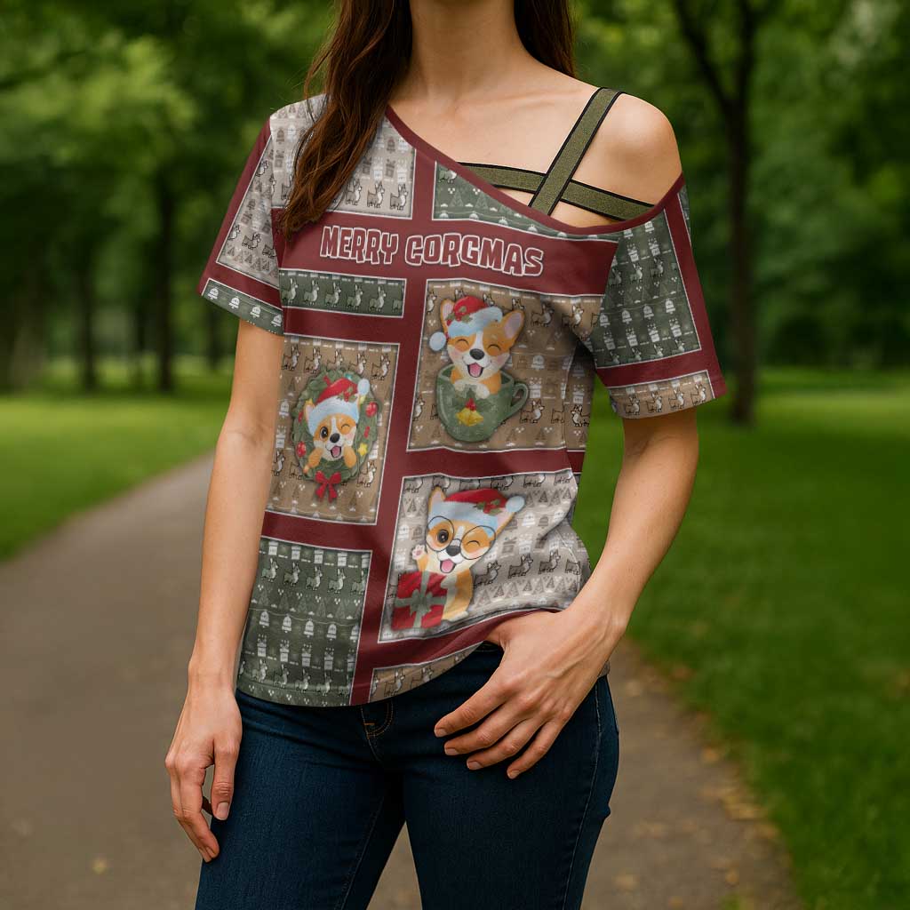 Personalized Corgi Christmas Cross Shoulder Shirt Merry Corgmas - Wonder Print Shop