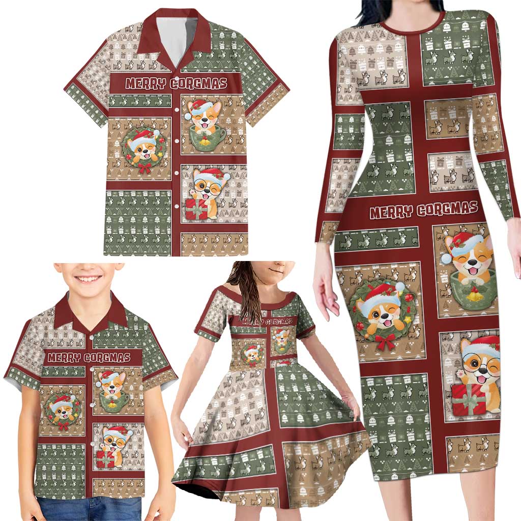 Personalized Corgi Christmas Family Matching Long Sleeve Bodycon Dress and Hawaiian Shirt Merry Corgmas - Wonder Print Shop