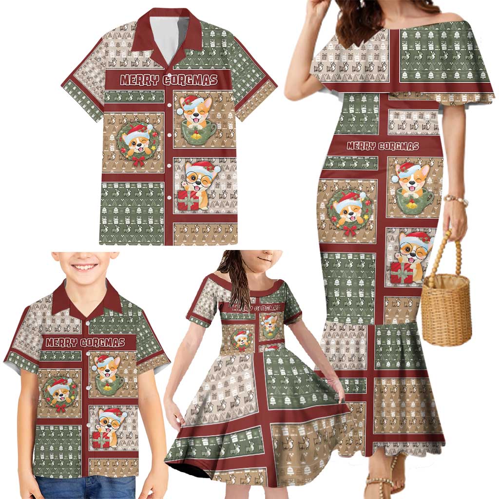 Personalized Corgi Christmas Family Matching Mermaid Dress and Hawaiian Shirt Merry Corgmas - Wonder Print Shop