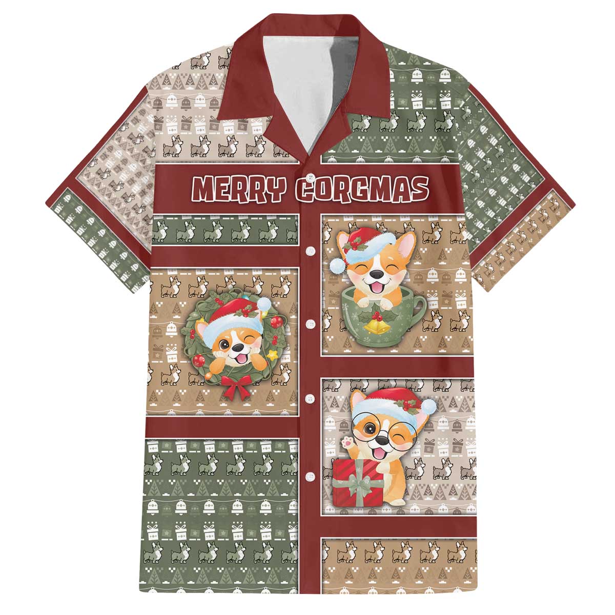 Personalized Corgi Christmas Family Matching Off The Shoulder Long Sleeve Dress and Hawaiian Shirt Merry Corgmas - Wonder Print Shop