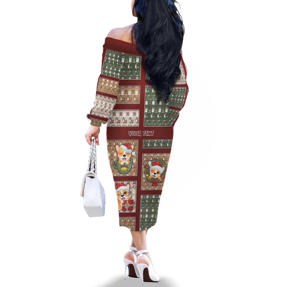 Personalized Corgi Christmas Family Matching Off The Shoulder Long Sleeve Dress and Hawaiian Shirt Merry Corgmas - Wonder Print Shop