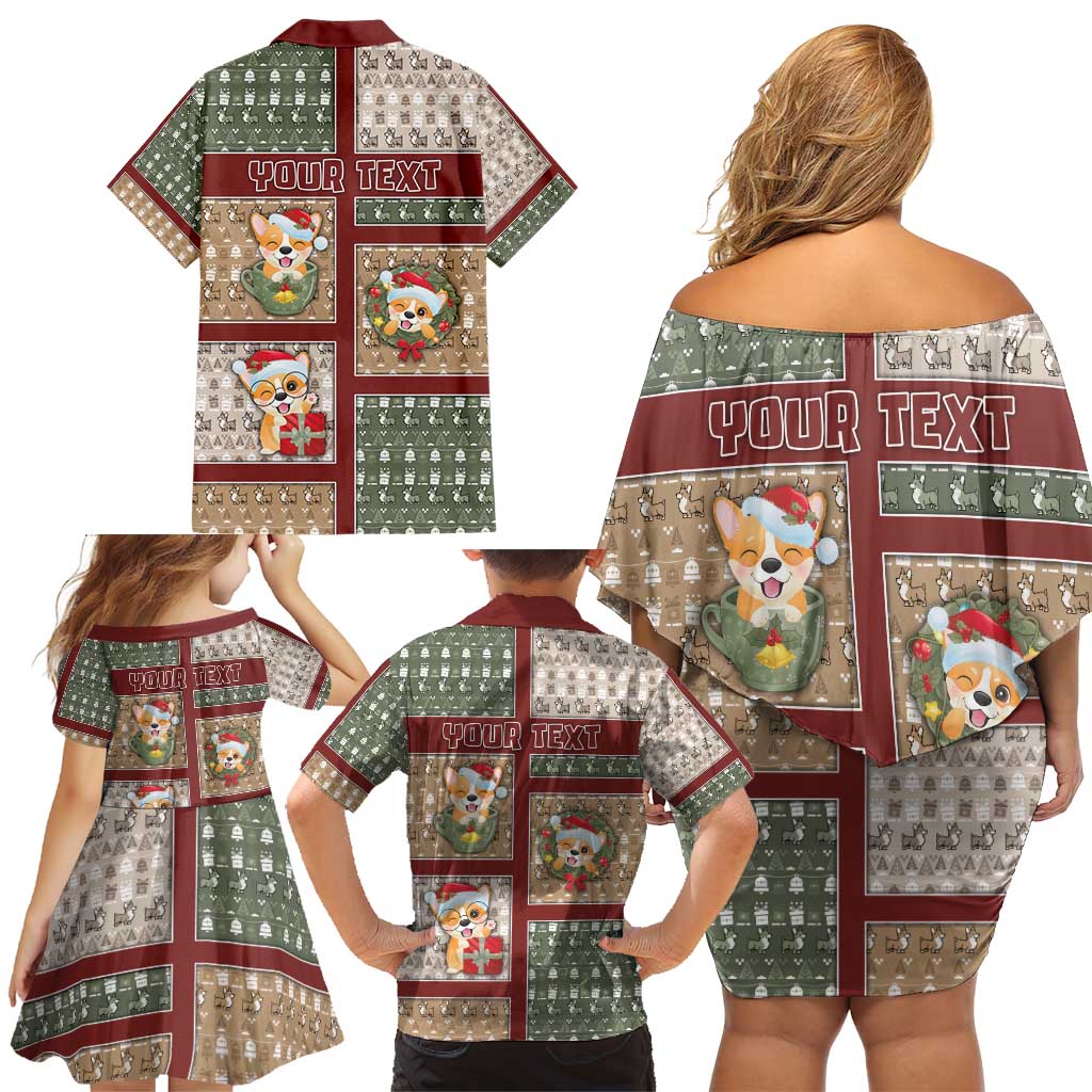 Personalized Corgi Christmas Family Matching Off Shoulder Short Dress and Hawaiian Shirt Merry Corgmas - Wonder Print Shop