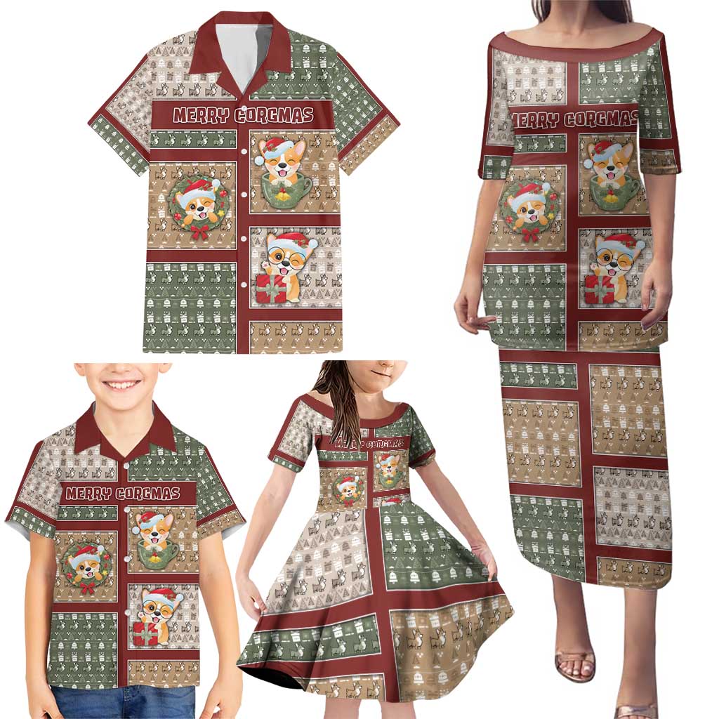 Personalized Corgi Christmas Family Matching Puletasi and Hawaiian Shirt Merry Corgmas - Wonder Print Shop