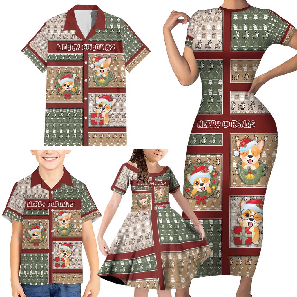 Personalized Corgi Christmas Family Matching Short Sleeve Bodycon Dress and Hawaiian Shirt Merry Corgmas - Wonder Print Shop