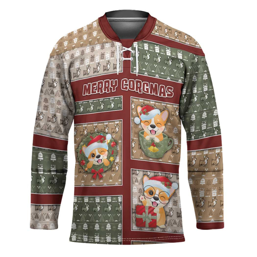 Personalized Corgi Christmas Hockey Jersey Merry Corgmas - Wonder Print Shop